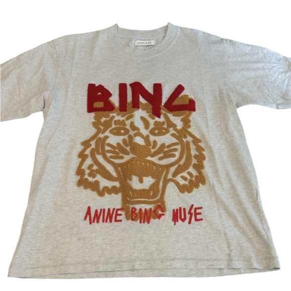 ANINE BING Grey Chenille Graphic Tiger Tee Muse T-shirt XS - Picture 4 of 8